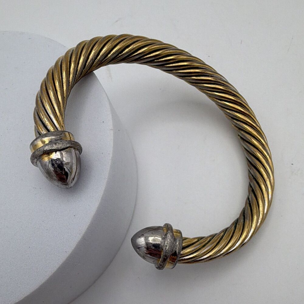 Gold/Silver Tone Twisted Wire Cable Cuff Bracelet Open Ends No Stone 2 in